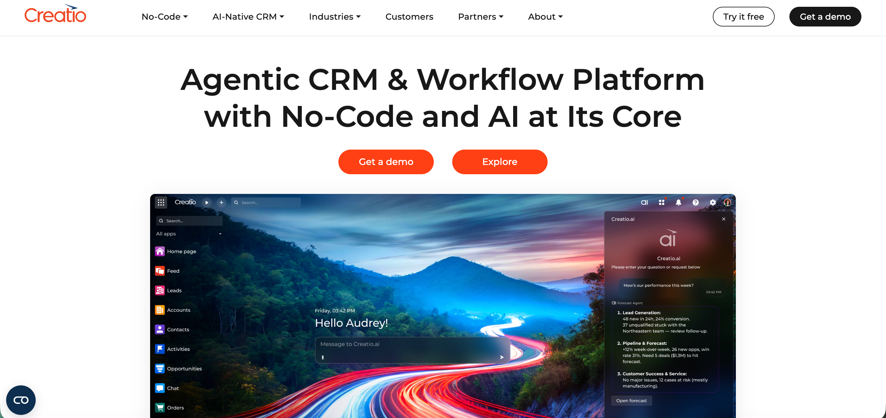Creatio's landing page